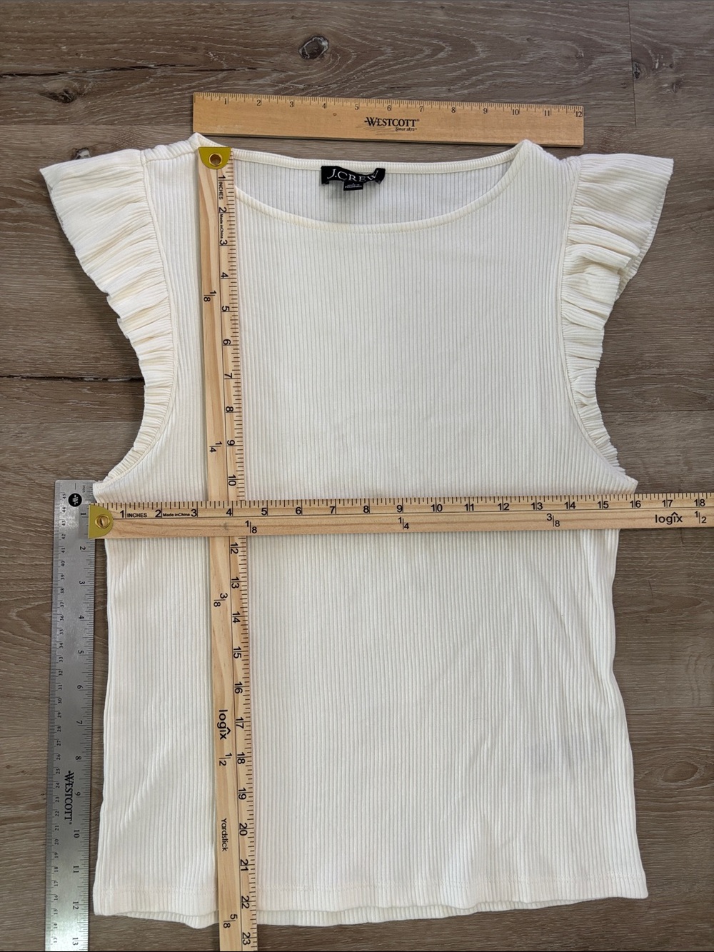 J. Crew Cream Ribbed Tank with Ruffle Flutter Fairy Sleeves, Womens Large - Picture 7 of 7